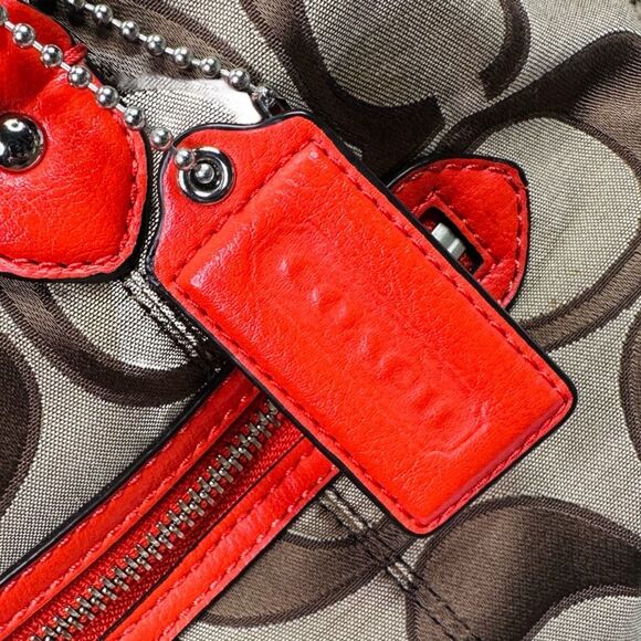 COACH Daisy Outline Signature Emma Tote Shoulder Bag - F24066 - Khaki Vermillion - Picture 6 of 10